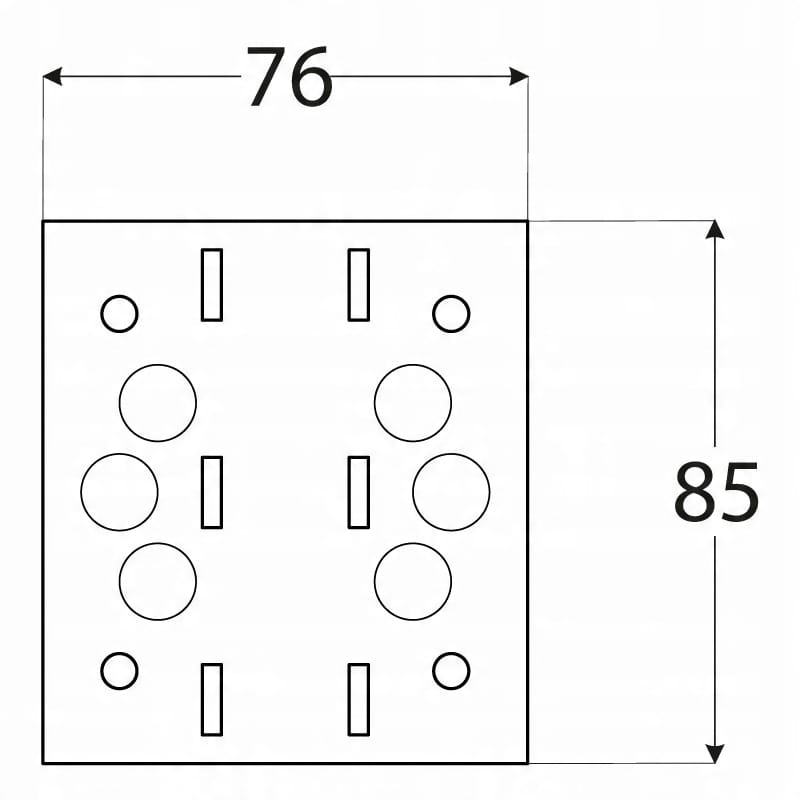 Technický výkres trámovej spojky SDLPA 1 s rozmermi 76 x 85 x 2,5 mm
